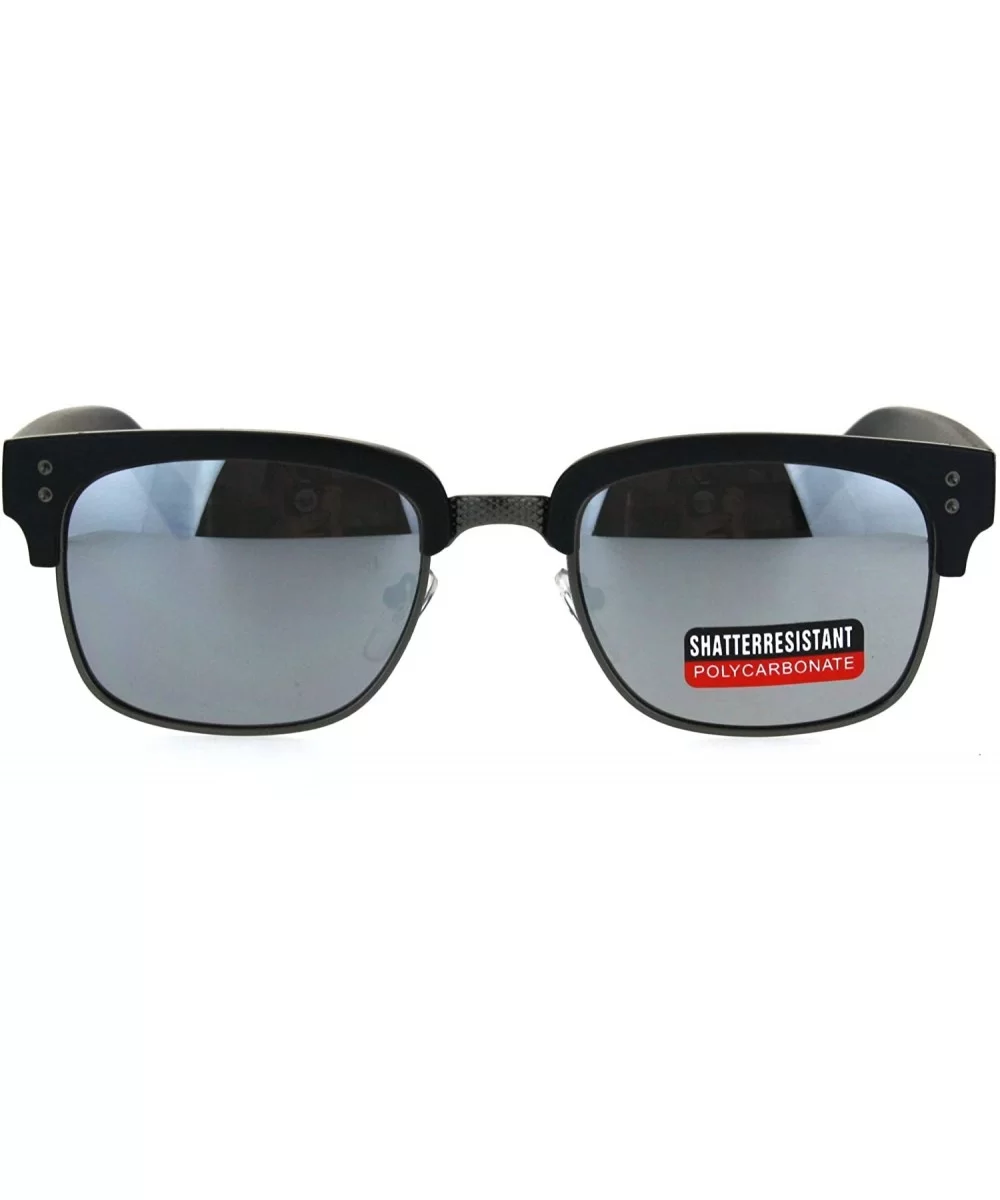 Mens Luxury Half Horned Rim Rectangular Modern Designer Sunglasses - Black Mirror - CY17YQYW9ZD $16.62 Rectangular