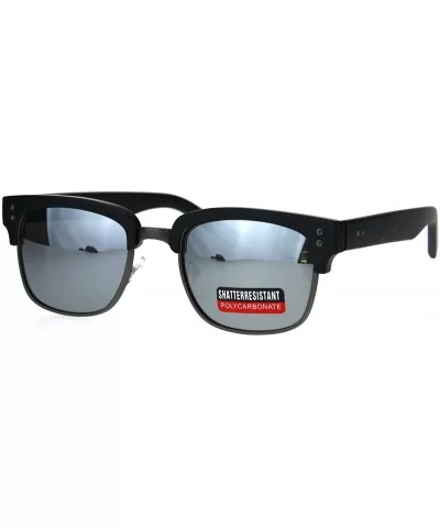 Mens Luxury Half Horned Rim Rectangular Modern Designer Sunglasses - Black Mirror - CY17YQYW9ZD $16.62 Rectangular