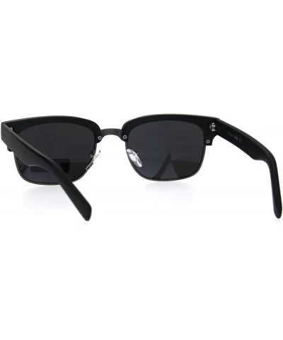 Mens Luxury Half Horned Rim Rectangular Modern Designer Sunglasses - Black Mirror - CY17YQYW9ZD $16.62 Rectangular