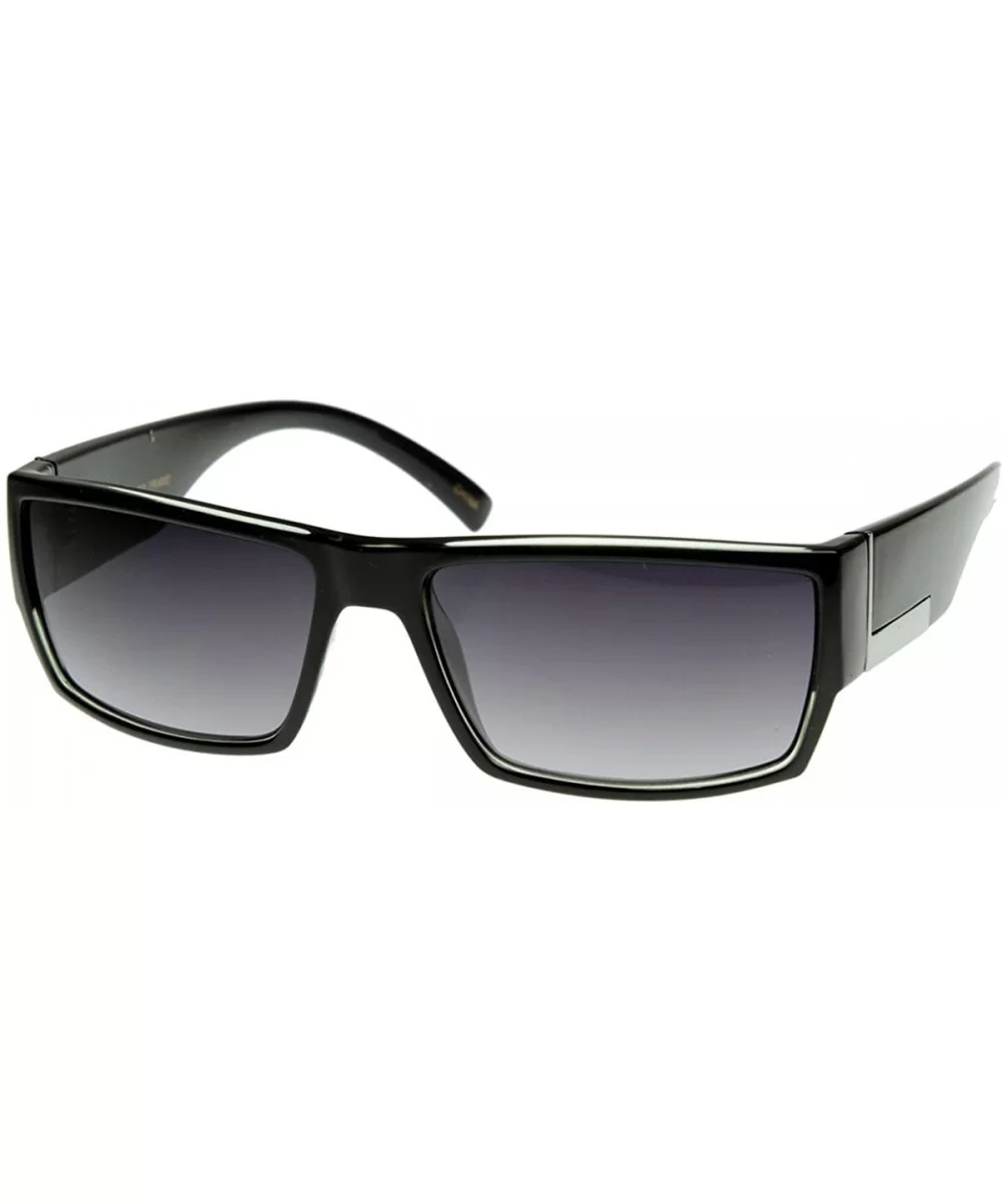 Modern Acetate Square Flat Top Wrap Sunglasses w/Metal Detail (Black) - CL116RH63R1 $13.67 Sport