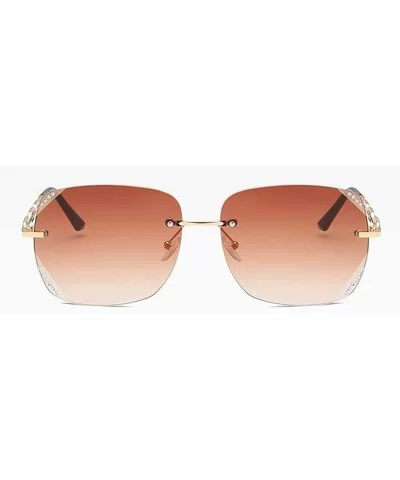 Women Fashion Rimless Sunglasses Oversized Sunglasses With Case UV400 Protection - Gold Frame/Gradient Brown Lens - C518X02OW...