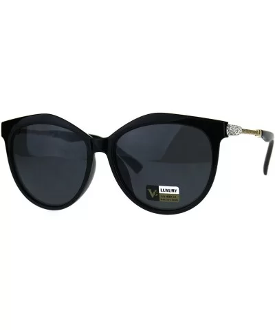 Womens Rhinestone Iced Luxury Designer Horn Rim Cat Eye Sunglasses - All Black - CT180CEXREM $16.52 Butterfly