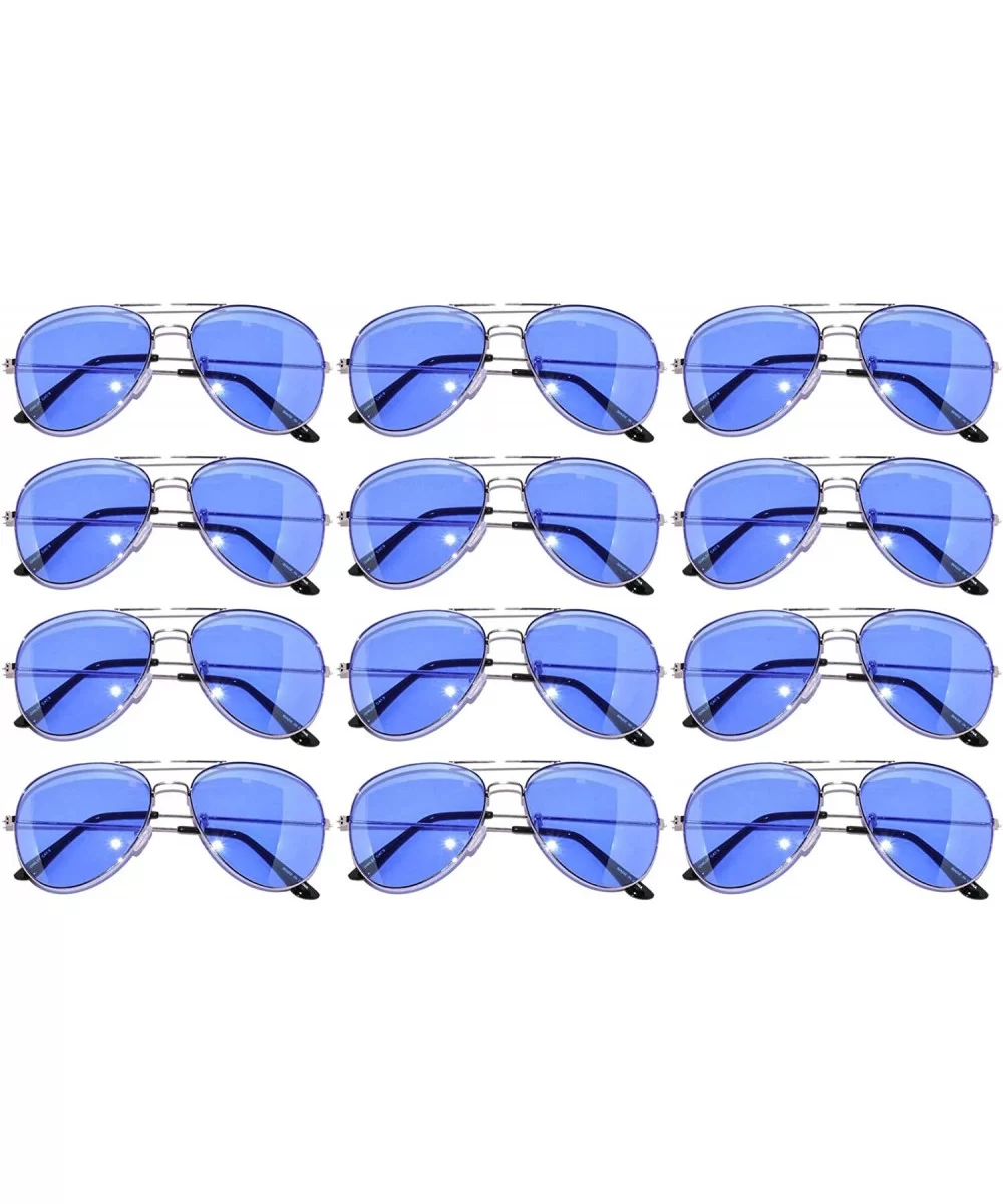 12 Pirs Wholesale Classic Aviator Style Sunglasses Colored Metal Colored Lens - 12_pairs_silver_frame_blue - CY18CD7MQI6 $34....