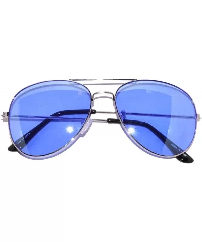 12 Pirs Wholesale Classic Aviator Style Sunglasses Colored Metal Colored Lens - 12_pairs_silver_frame_blue - CY18CD7MQI6 $34....