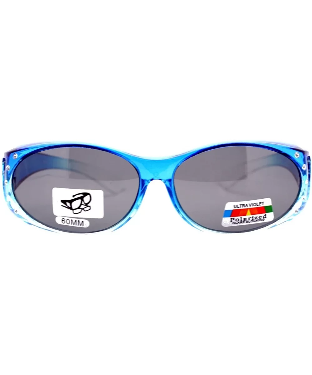 Ombre Oval Frame Black Lens Rhinestones Polarized Fit Over Sunglasses - Blue - CN11YHJ8LJT $17.73 Oval