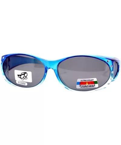 Ombre Oval Frame Black Lens Rhinestones Polarized Fit Over Sunglasses - Blue - CN11YHJ8LJT $17.73 Oval