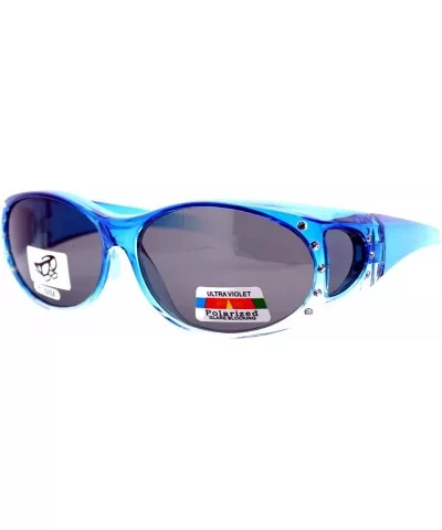 Ombre Oval Frame Black Lens Rhinestones Polarized Fit Over Sunglasses - Blue - CN11YHJ8LJT $17.73 Oval