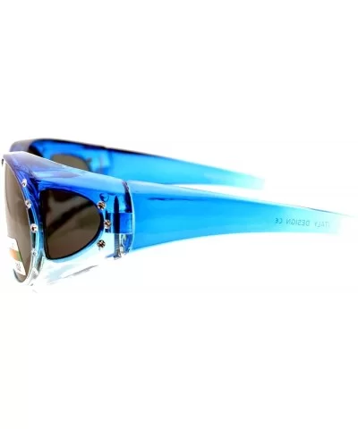 Ombre Oval Frame Black Lens Rhinestones Polarized Fit Over Sunglasses - Blue - CN11YHJ8LJT $17.73 Oval