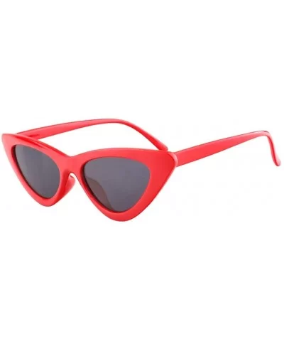 Vintage Cat-Eye Sunglasses for Women - Ladies Plastic Frame Mirrored Lens Colorful Mini Narrow Square Sunglasses - C0195IETXN...
