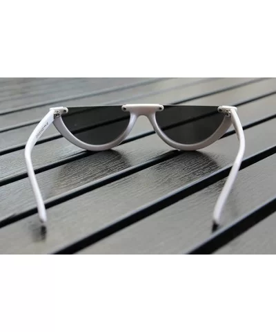 Narrow Half Rimmed Sunglasses for Women Slim Moon Skinny Flat Top Trendy Frame - White - CL186S5Z5DT $16.24 Rimless