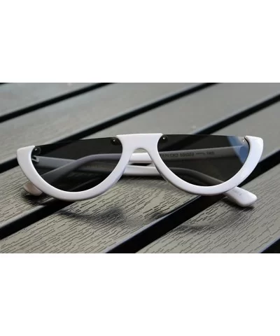 Narrow Half Rimmed Sunglasses for Women Slim Moon Skinny Flat Top Trendy Frame - White - CL186S5Z5DT $16.24 Rimless