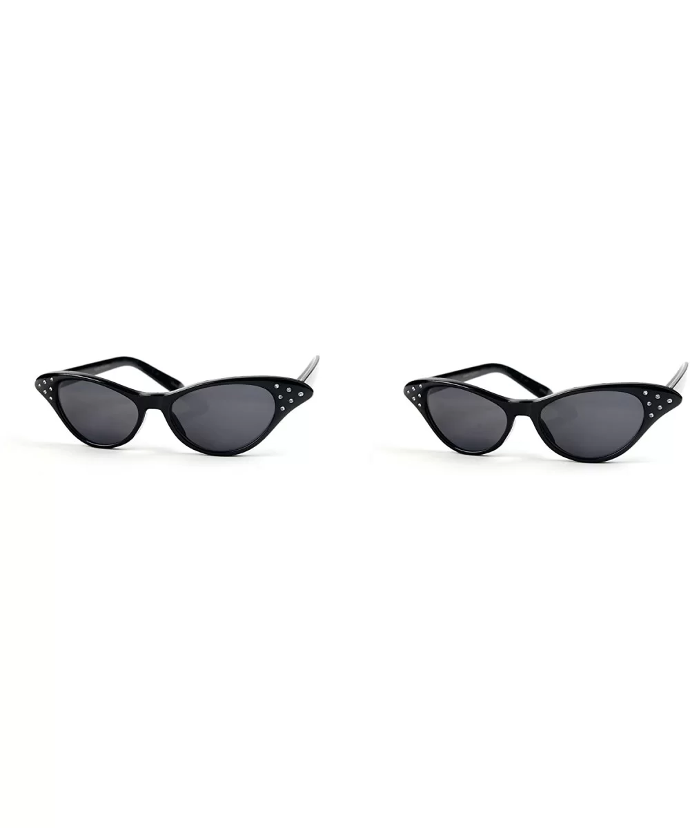 Vintage Style Cat Eye Retro Sunglasses Rhinestones P1009 - 2 Pcs Black & Black - C011ZWXIDUV $21.41 Cat Eye