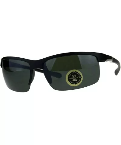 Mens Plastic Baseball Half Rim Elegant Sport Sunglasses - Matte Black Green - CS18C7I6S24 $13.97 Sport