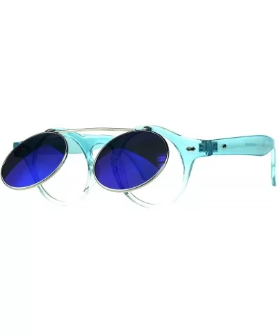 Flip Up Sunglasses Clear Lens Glasses Round Keyhole Unisex Mirror Lens - Blue (Blue Mirror) - CH18EHAW2ZW $18.83 Round