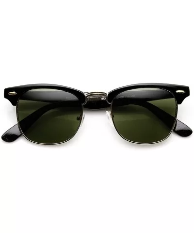 Half Frame Semi-Rimless Horn Rimmed Sunglasses - Classic Series - Shiny Black-gold / Green - CS11IOWZDXR $14.84 Square