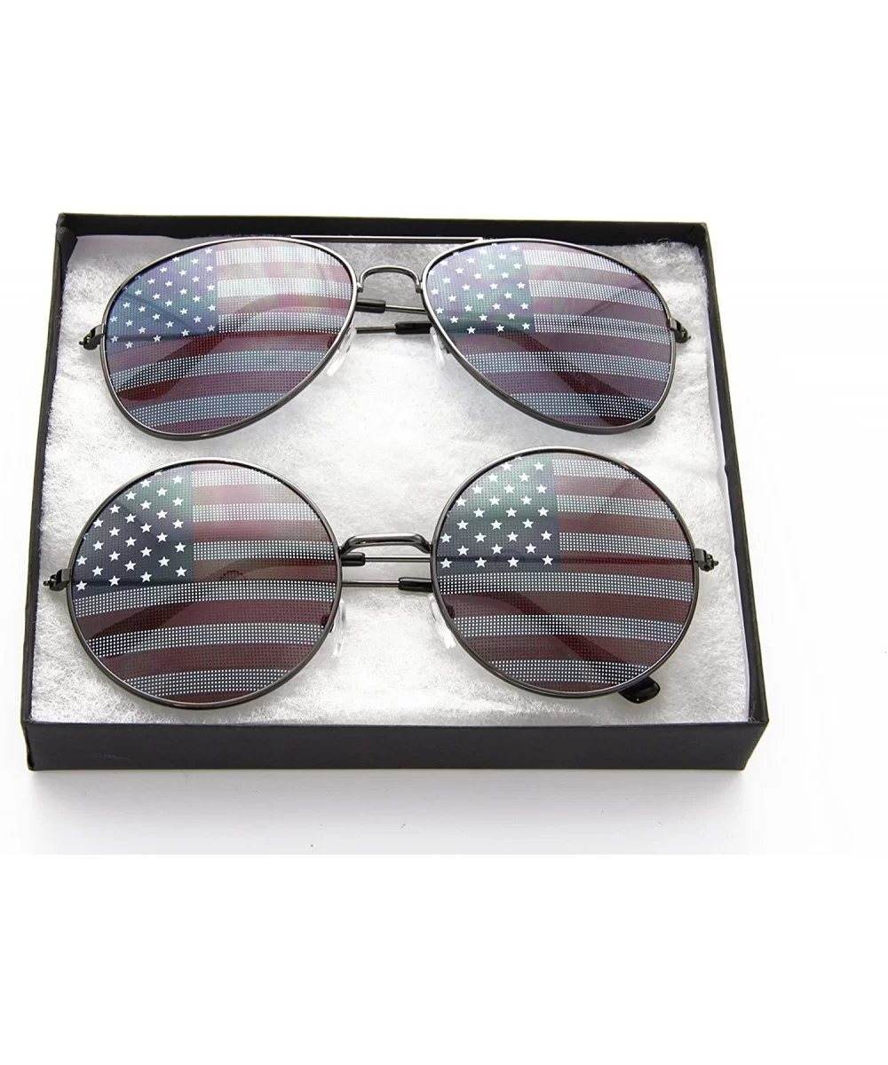 USA Flag Patriotic Sunglasses Gift Box - Gunmetal - CF12O4MEAKN $13.36 Aviator