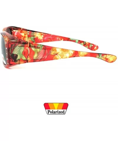 Womens Polarized FIT OVER Sunglasses Cover Rx Glasses Rhinestones Floral Prints - Transparent Orange Floral - CN18GLG27AW $17...