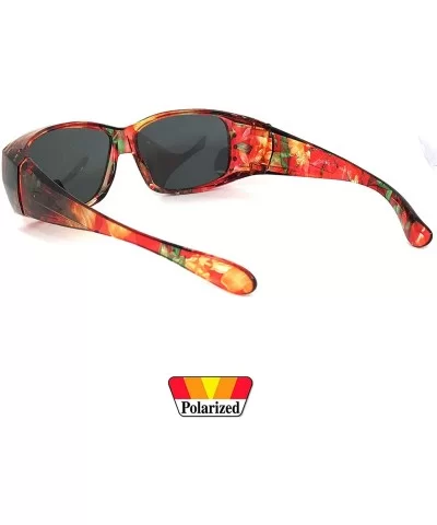 Womens Polarized FIT OVER Sunglasses Cover Rx Glasses Rhinestones Floral Prints - Transparent Orange Floral - CN18GLG27AW $17...