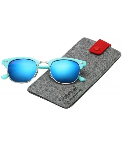 Unisex Retro Classic Stylish Malcom Half Frame Polarized Sunglasses - Aqua Teal - Ice Blue - CP187U8YKX2 $17.35 Rimless