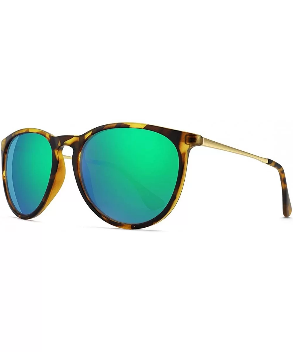 Polarized Sunglasses for Women Vintage Retro Round Mirrored Lens - Leopard Frame Green Mirrored Lens - CK18IIYMMX3 $20.18 Rim...