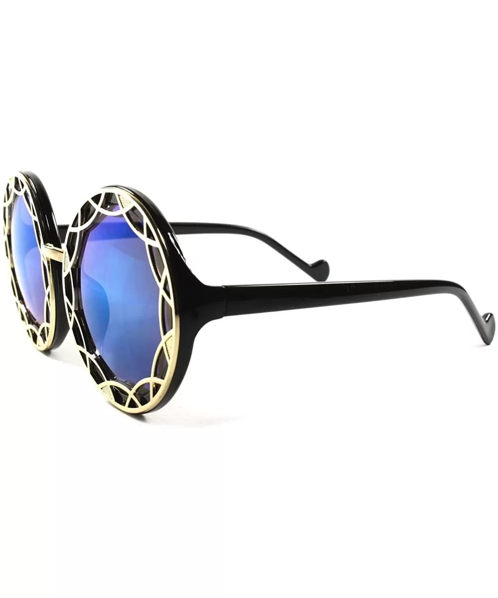 Sexy Designer Upscale Mirrored Lens Oversized Womens Sunglasses - Black / Blue - CF189AMDWXZ $16.46 Round