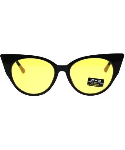 Womens Pop Color Lens Cat Eye Retro Plastic Designer Sunglasses - Yellow - CM18GY5ZQT3 $17.15 Square