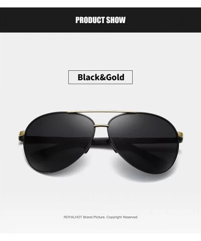 Polarized Aviator Sunglasses for Men Vintage Alloy Frame Driving Fishing Golf UV400 Protection - Black Gold - CY18AX82RSU $22...