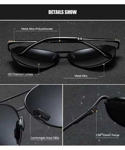 Polarized Aviator Sunglasses for Men Vintage Alloy Frame Driving Fishing Golf UV400 Protection - Black Gold - CY18AX82RSU $22...