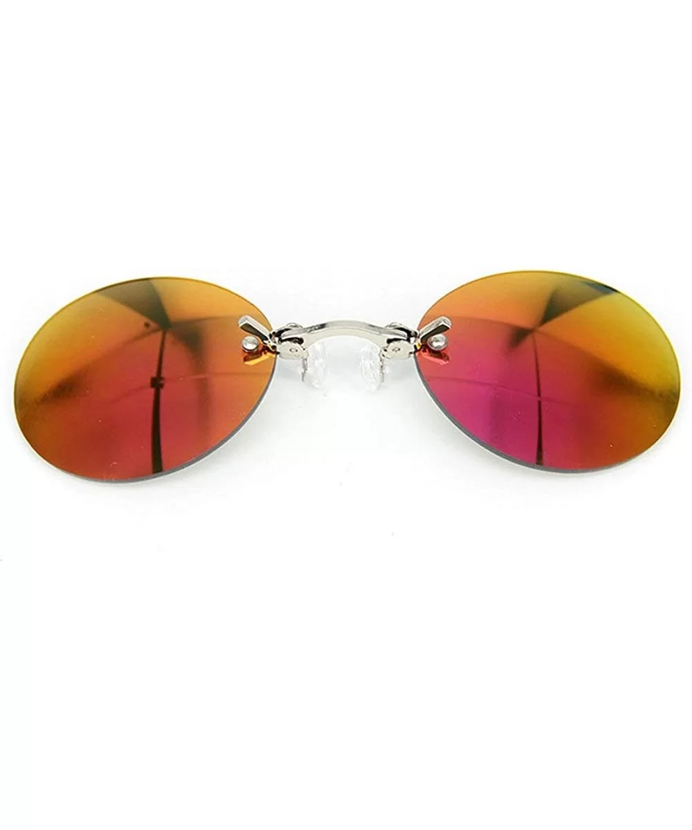 Fashion Round Small Frame Brand Designer clip on the nose Sunglasses Men Sun glasses UV400 - Red - CJ18S404CKY $17.31 Oval