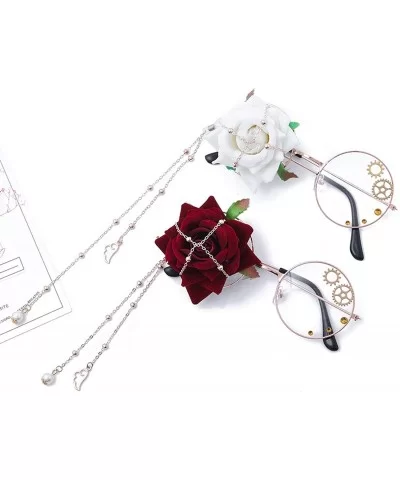 Unique Red Rose Frame Glasses Gear Decoration Punk Round Metal Chain Pearl Wings Women Funny Party Styles - CZ198A79269 $59.3...