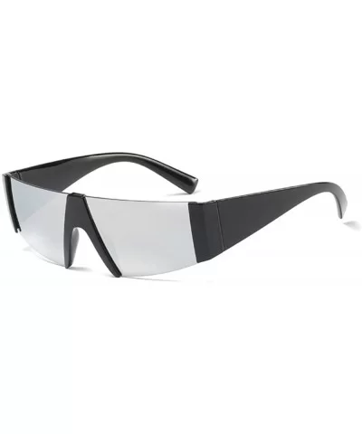 Half Framed Shield Sunglasses for Women Men Cyberpunk Thick Rimmed Semi Rimless - Silver - CM18SYYHWTT $24.57 Shield