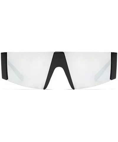 Half Framed Shield Sunglasses for Women Men Cyberpunk Thick Rimmed Semi Rimless - Silver - CM18SYYHWTT $24.57 Shield