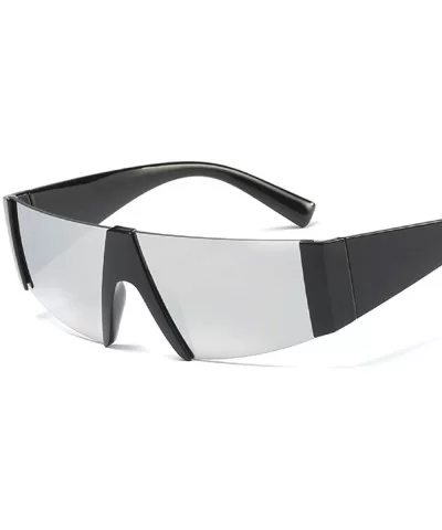 Half Framed Shield Sunglasses for Women Men Cyberpunk Thick Rimmed Semi Rimless - Silver - CM18SYYHWTT $24.57 Shield