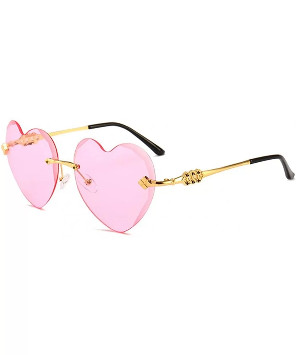 Metal frameless heart sunglasses Street shooting trend love piece sunglasses 520 - Pink Color - CL18GYQEACG $42.68 Rimless