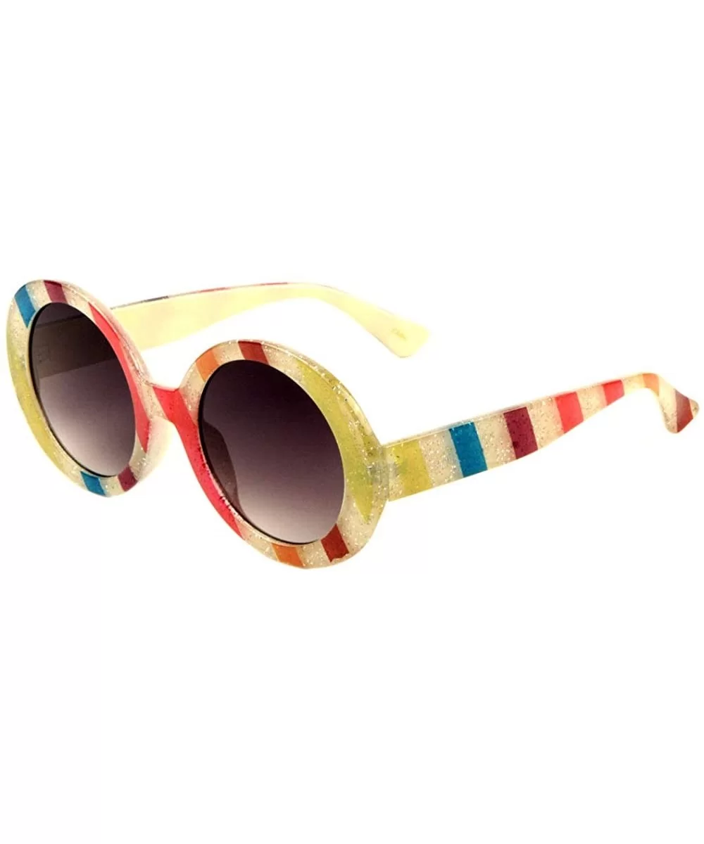 Oversized Flat Lens Retro Round Sunglasses - Smoke Multicolor - C4197YM5435 $20.53 Oversized