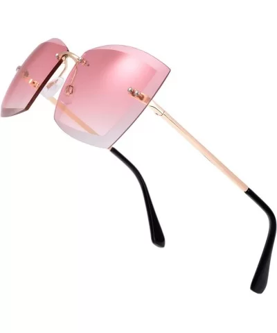 Sunglasses For Women Oversized Rimless Diamond Cutting Lens Sun Glasses - Exquisite Packaging - 965707-gold - C918AQESAAO $14...