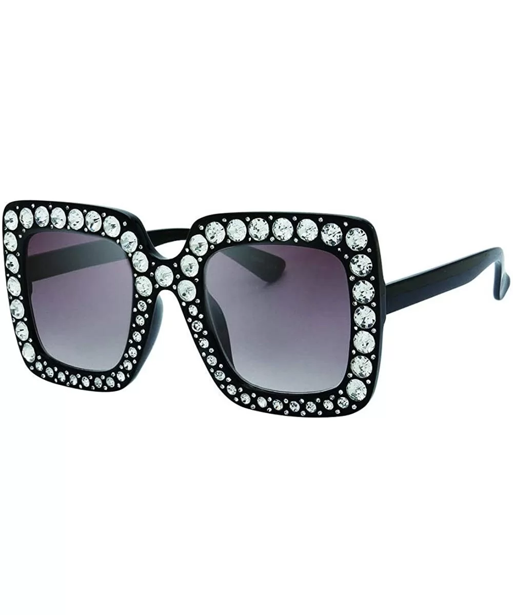 Beach Breeze Fashion Rhinestone Thick Square Frame Sunglasses - Black - CJ18U7C7C26 $12.25 Square