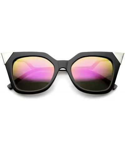 Women's Bold Metal Accent Zigzag Temple Colored Mirror Lens Cat Eye Sunglasses 52mm - Black-silver / Pink - CN128UKQGWT $16.0...