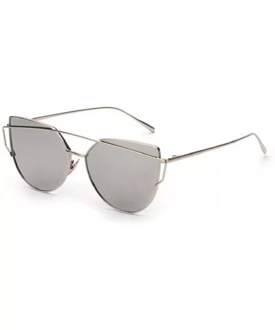 Fashion Twin-Beams Classic Women Metal Frame Mirror Sunglasses Cat Eye Glasses - Silver - CN18RXTTTLU $12.19 Cat Eye