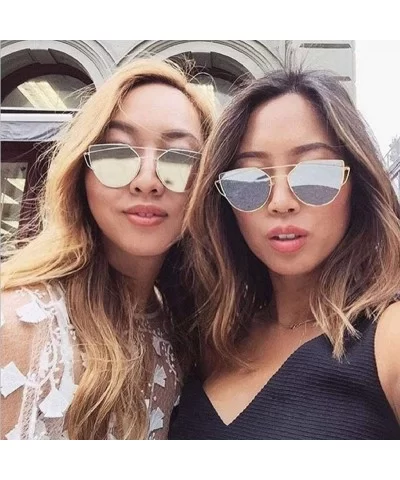 Fashion Twin-Beams Classic Women Metal Frame Mirror Sunglasses Cat Eye Glasses - Silver - CN18RXTTTLU $12.19 Cat Eye