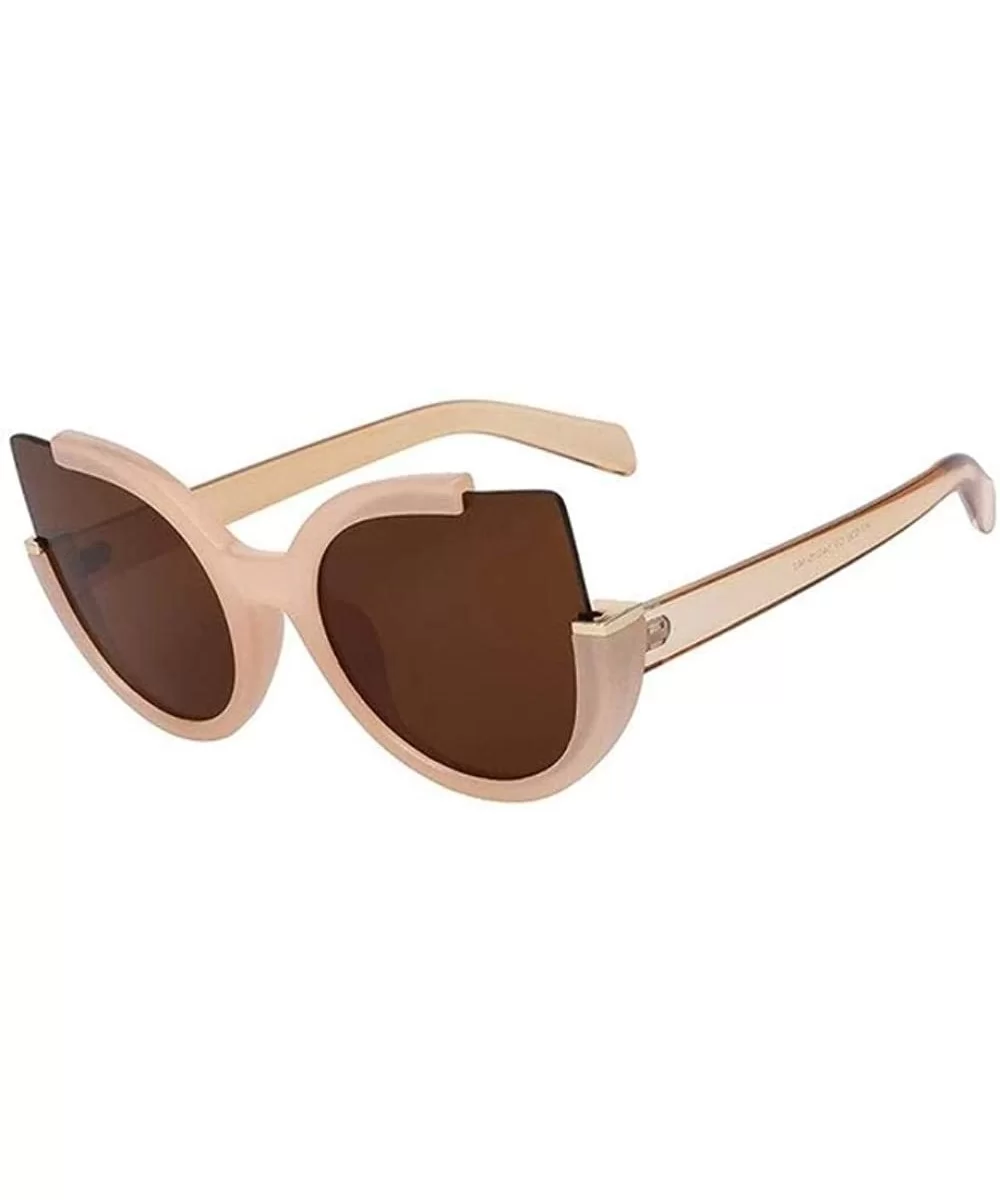 Cutout Cat Eye Oversized Mirrored Sunglasses - Beige/Brown - CO18XQ7D5IM $17.27 Oversized