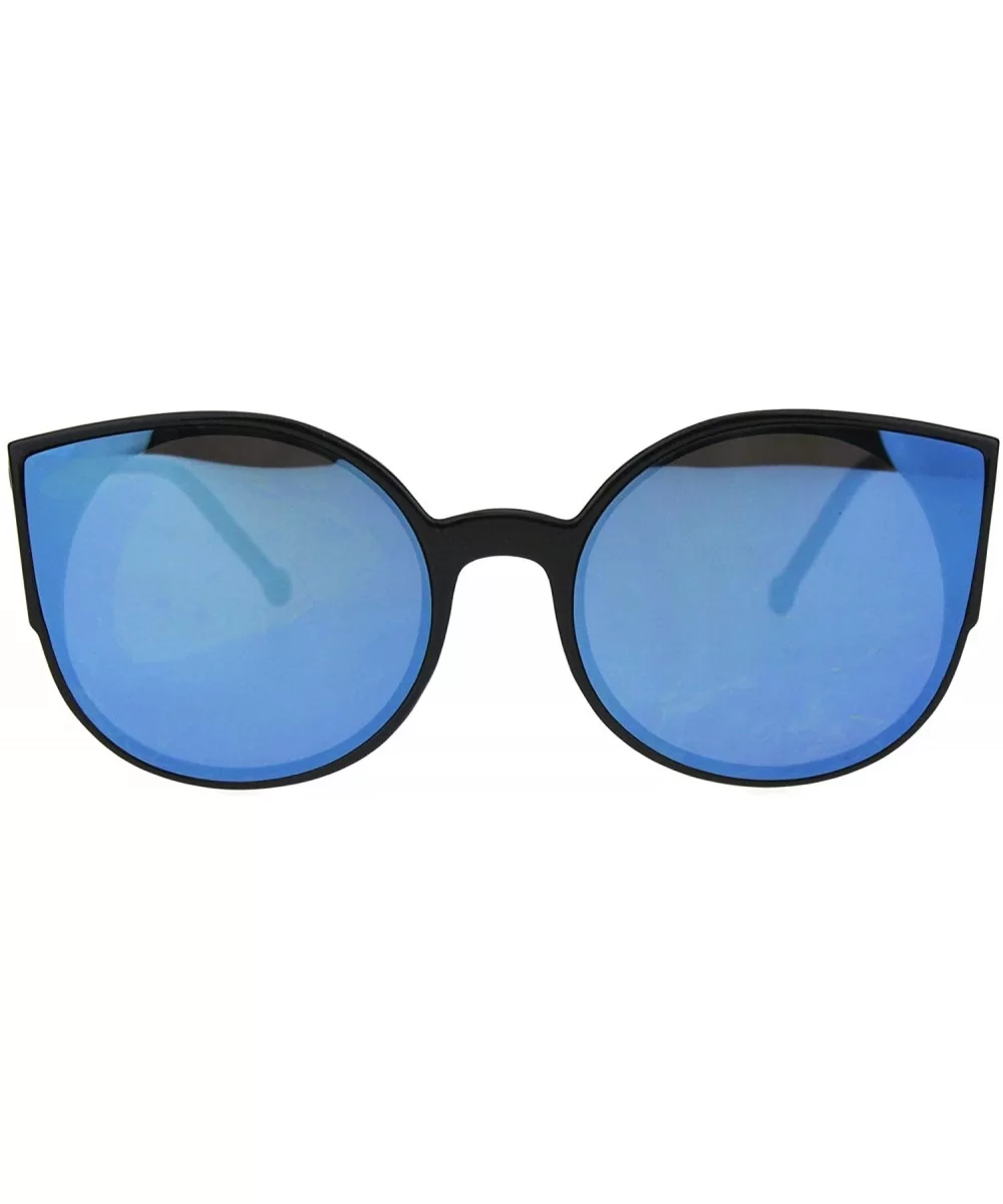 Womens Round Cateye Sunglasses Trendy Retro Fashion Shades Mirror Lens UV 400 - Black (Blue Mirror) - C718I8S6Z56 $13.24 Round