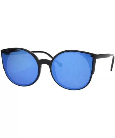 Womens Round Cateye Sunglasses Trendy Retro Fashion Shades Mirror Lens UV 400 - Black (Blue Mirror) - C718I8S6Z56 $13.24 Round