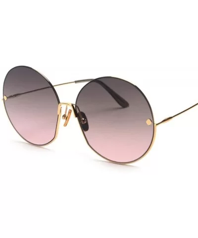 Luxury Vintage Round Sunglasses Women Fashion Half Frame Tinted Lens Oversized Sun Glasses Big Shades - CL197Y7QXM4 $33.73 Round