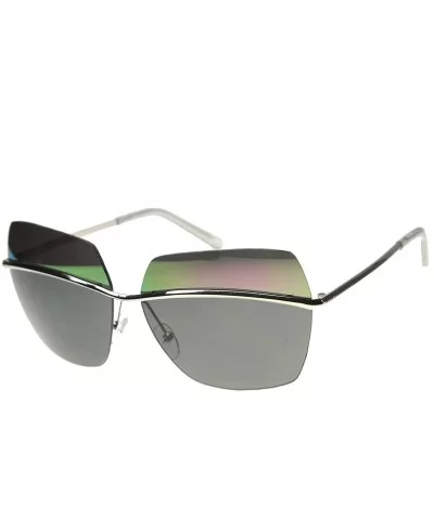 Contemporary Oversize Rimless Metal Temple Colored Mirror Panel Square Sunglasses 63mm - Pink / Smoke - CL124SH90G7 $19.94 Ri...