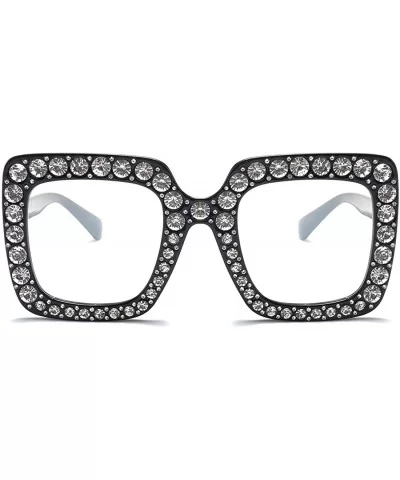 Women Rhinestone Sunglasses Oversized Square Gradient Lens - Clear Lens - C7199KW43M5 $17.20 Square