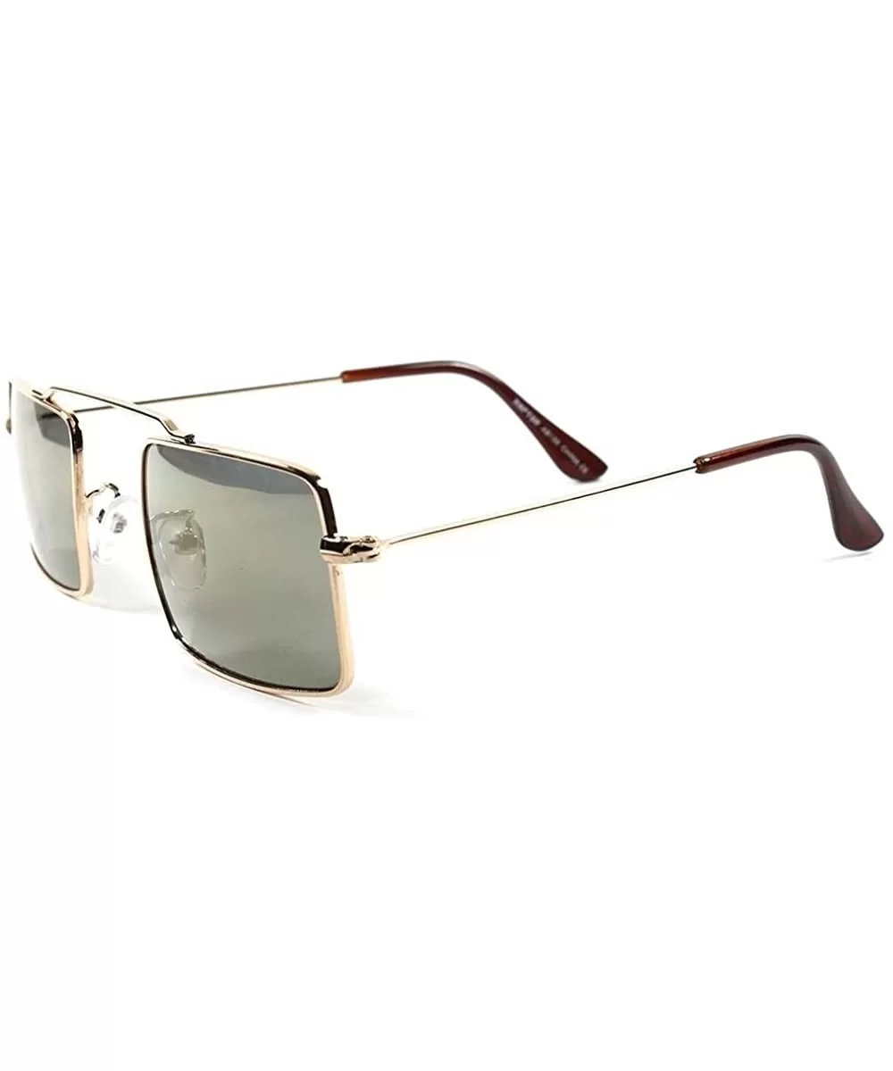 Gold Mirrored Lens Vintage Retro Indie Fashion Mens Womens Rectangle Sunglasses - CJ1802NQDXS $16.93 Rectangular