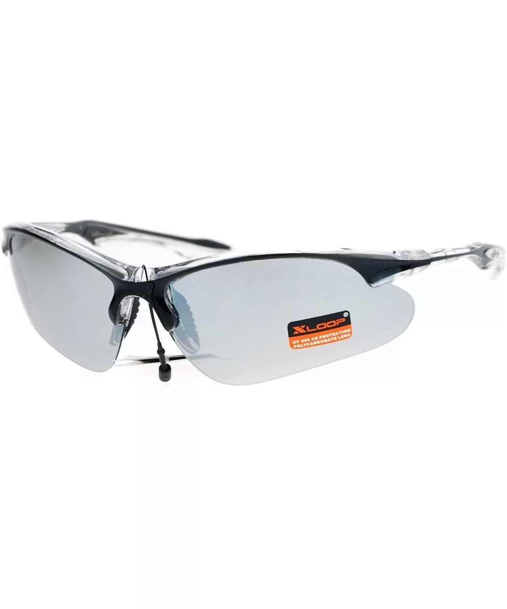Xloop Sunglasses Mens Sports Eyewear Half Rim Lite Wrap Around UV 400 - Black Clear (Silver Mirror) - CY184DC6IZX $14.27 Wrap