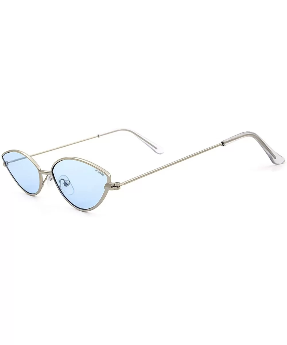 Fashion Trend Cat Eye Small Metal Frame Personality Sunglasses for Women - Silver Frame Blue Lens - CF18R24579W $13.92 Square