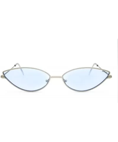 Fashion Trend Cat Eye Small Metal Frame Personality Sunglasses for Women - Silver Frame Blue Lens - CF18R24579W $13.92 Square